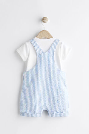 Next Baby % 100 Pamuklu Mavi Çizgili Salopet Body Zıbın Set