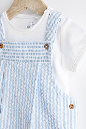 Next Baby % 100 Pamuklu Mavi Çizgili Salopet Body Zıbın Set