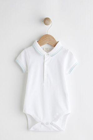 Next Baby % 100 Pamuklu Mavi Tekne Nakışlı Salopet Body Zıbın Set