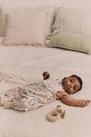 Next Baby Pamuklu Kaplan Desenli Bebek Body  Zıbın Salopet Takımı