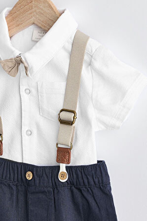 Next Baby % 100 Pamuklu Lacivert Smart Gömlek Papyon Askı Şort 4’lü Set