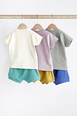 Next Baby % 100 Pamuklu Mavi Fil Desenli 3’lü Şortlu Alt Üst Takım