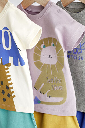 Next Baby % 100 Pamuklu Mavi Fil Desenli 3’lü Şortlu Alt Üst Takım