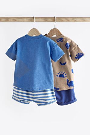 Next Baby Mavi Dinazor Desenli Şortlu 2’li Alt Üst Takım