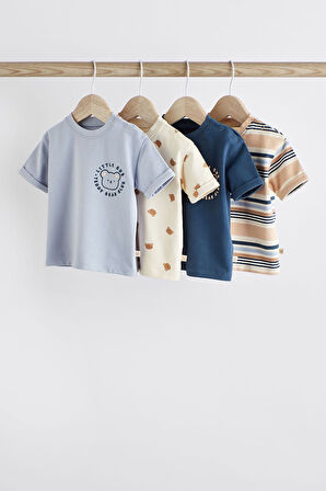 Next Baby Pamuklu Lacivert Ayı Desenli Kısa Kollu 4’lü Tshirt Set