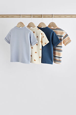 Next Baby Pamuklu Lacivert Ayı Desenli Kısa Kollu 4’lü Tshirt Set