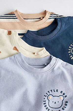 Next Baby Pamuklu Lacivert Ayı Desenli Kısa Kollu 4’lü Tshirt Set
