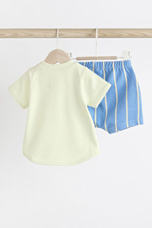 Next Baby % 100 Pamuklu Yeşil Fil Desenli Kısa Kollu Tshirt Şort Alt Üst Takım