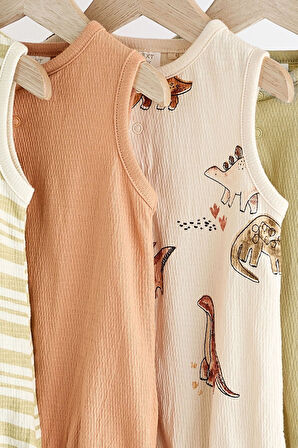 Next Baby % 100 Pamuklu Yeşil Dinazor Desenli 4’lü Romper Set