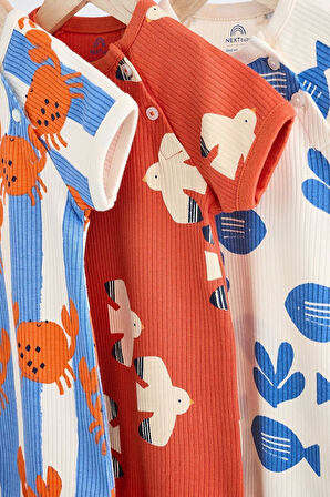 Next Baby % 100 Pamuklu Parlak Plaj Karakterleri Desenli 3’lü Romper Set