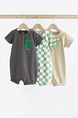 % 100 Pamuklu Timsah Desenli 3’lü Romper Set