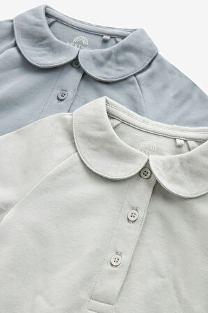 Next Baby Pamuklu Mavi Polo Yaka 2’li Romper Set