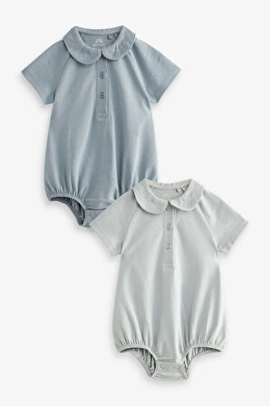 Next Baby Pamuklu Mavi Polo Yaka 2’li Romper Set