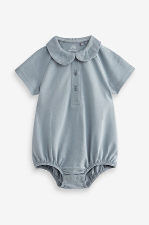 Next Baby Pamuklu Mavi Polo Yaka 2’li Romper Set