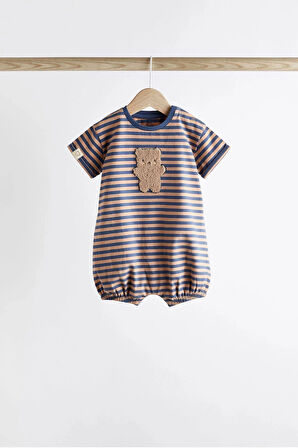 Next Baby %100 Organik Pamuklu Lacivert Ayı Desenli  3’lü Romper Set ALY00773