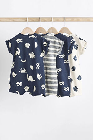 Next Baby % 100 Pamuklu Lacivert Dinazor Desenli 3’lü Romper Set