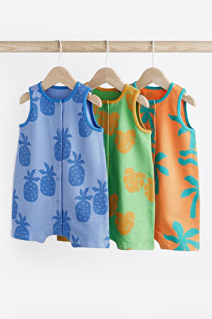 Next Baby % 100 Pamuklu Parlak Palmiye Desenli 3’lü Romper Set