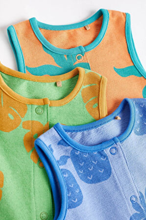 Next Baby % 100 Pamuklu Parlak Palmiye Desenli 3’lü Romper Set