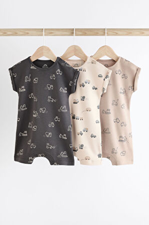 Next Baby Pamuklu Siyah Beyaz Taşıma Araçları Desenli 3’lü Romper Set