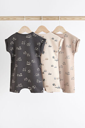 Next Baby Pamuklu Siyah Beyaz Taşıma Araçları Desenli 3’lü Romper Set