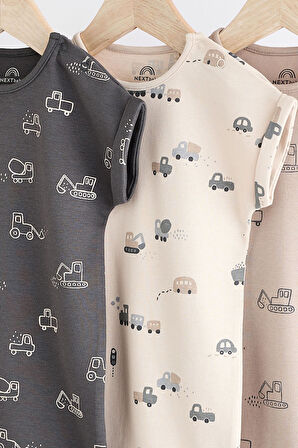 Next Baby Pamuklu Siyah Beyaz Taşıma Araçları Desenli 3’lü Romper Set