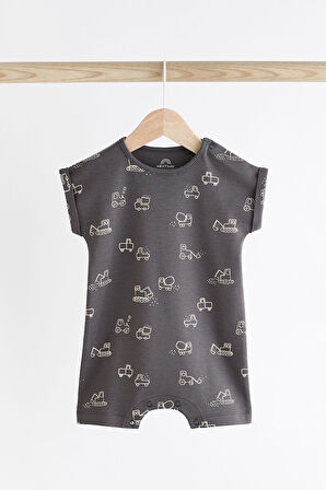 Next Baby Pamuklu Siyah Beyaz Taşıma Araçları Desenli 3’lü Romper Set