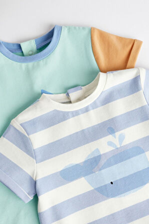 Next Baby Pamuklu Mavi Gemi Desenli 2’li Romper Set