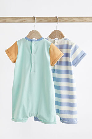 Next Baby Pamuklu Mavi Gemi Desenli 2’li Romper Set