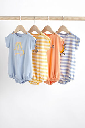 Next Baby % 100 Pamuklu Mavi Çizgili Kısa Kollu 4’lü Romper Set