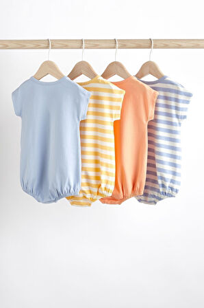 Next Baby % 100 Pamuklu Mavi Çizgili Kısa Kollu 4’lü Romper Set