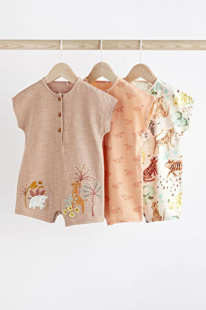 Next Baby % 100 Pamuklu Krem Safari 3’lü Romper Set