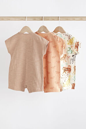Next Baby % 100 Pamuklu Krem Safari 3’lü Romper Set