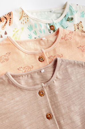 Next Baby % 100 Pamuklu Krem Safari 3’lü Romper Set