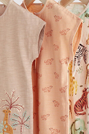 Next Baby % 100 Pamuklu Krem Safari 3’lü Romper Set