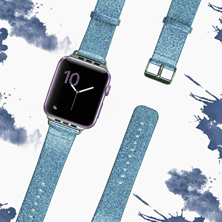 Ally Apple Uyumlu Watch 7-8 45mm 6-5-4 44mm Kordon Kayış Deri Parlak 3-2-1 42mm-(5775)