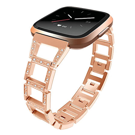 Fitbit Versa Metal Diamond İşlemeli Akıllı Saat Kayış Kordon-(5775)