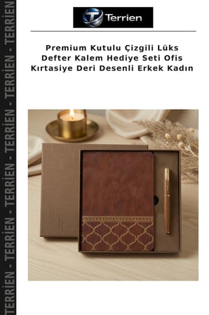 Premium Kutulu Çizgili Lüks Defter Kalem Hediye Seti Ofis Kırtasiye Deri Desenli Erkek Kadın