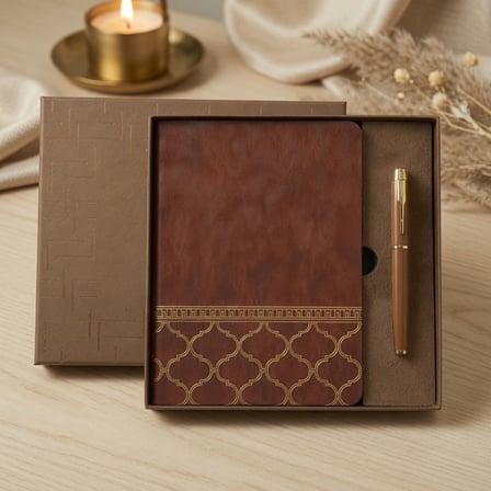 Premium Kutulu Çizgili Lüks Defter Kalem Hediye Seti Ofis Kırtasiye Deri Desenli Erkek Kadın