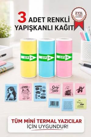 Defter Süsleme Yazıcı Kağıdı Ofis Gereci Termal Rulo Kağıt Yapışkanlı Etiket Sticker