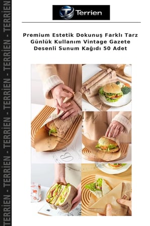 Premium Estetik Dokunuş Farklı Tarz Günlük Kullanım Vintage Gazete Desenli Sunum Kağıdı 50 Adet