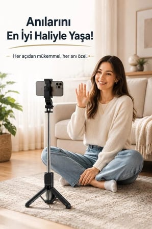 Mobil Tutucu Çekim Standı Video Aparatı Tripod Çok Amaçlı Entegre Selfie Çubuğu Q21 Siyah