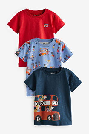 Next Baby % 100 Pamuklu Lacivert Londra Baskılı Kısa Kollu 3’lü Tshirt Set