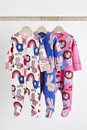 Pembe Tavşan Desenli 3’lü Tulum Set Unisex