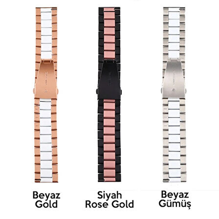 22MM Gear S3 Watch 4 -GT2 GT2E 46MM KayışKordon Seramik Paslanmaz Çelik-(5775)