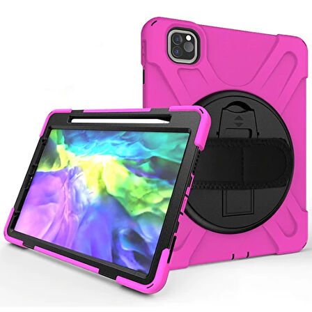 iPad Air 4. Nesil 10.9 Kılıf Shockproof 3 Katmanlı Standlı Zırh Kılıf Kalem Y