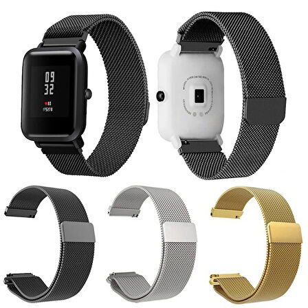 Mijobs Xiaomi Uyumlu Amazfit Bip Metal Milano Loop Kayış Kordon-(5775)