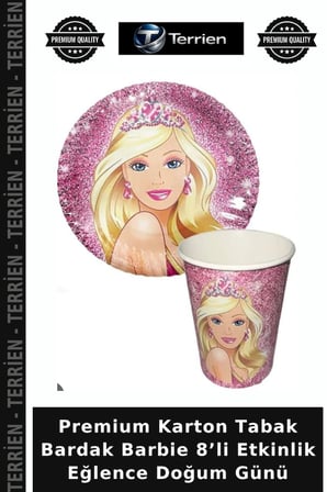 Premium Karton Tabak Bardak Barbie 8’li Etkinlik Eğlence Doğum Günü