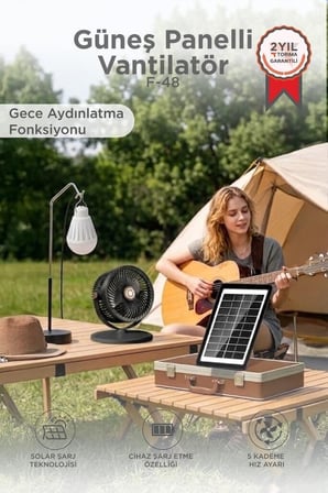 Özel Seri Güneş Panelli Vantilatör F48 Siyah İklim Oda Karavan