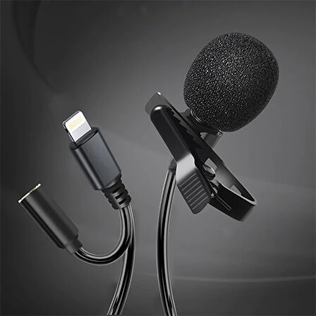 ALLY iPhone Lightning Yaka Mikrofonu+3.5MM jack Profesyonel Youtuber Mikrofonu-(5775