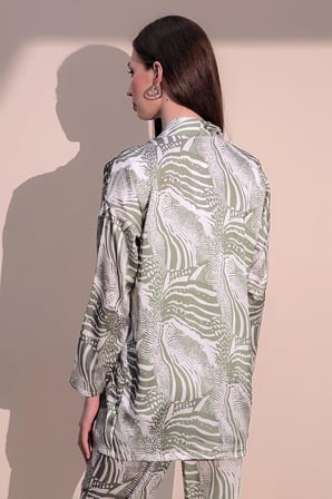 Kadın Haki Safari Desen Yeni Moda Saten Çift Cepli Salaş Kimono Ceket - Tesettüre Uygun